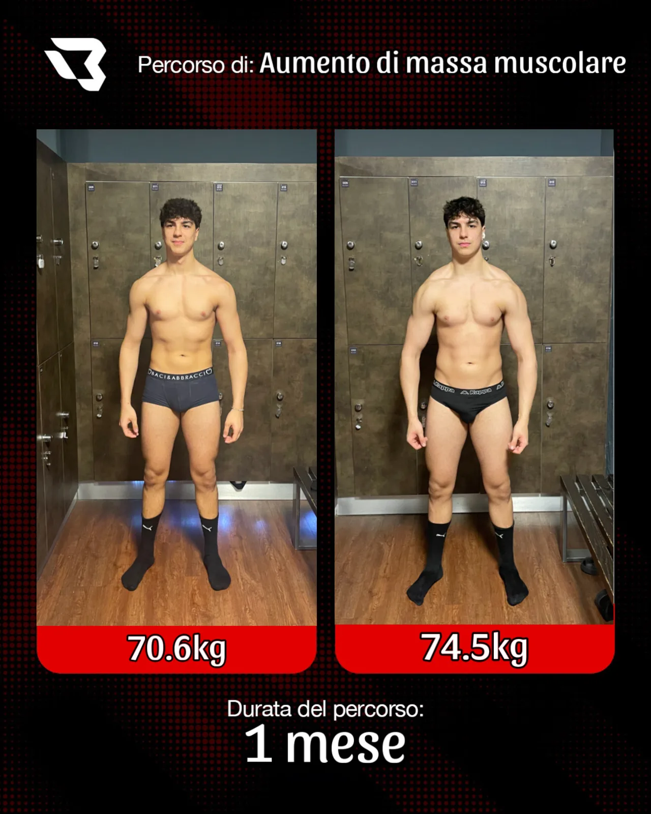 Percorso di aumento di massa muscolare in 1 mese: da 70,6 kg a 74,5 kg